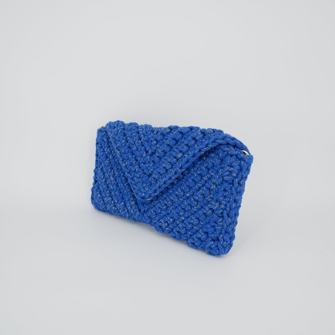 V Clutch - electric blue (with golden sparkles)