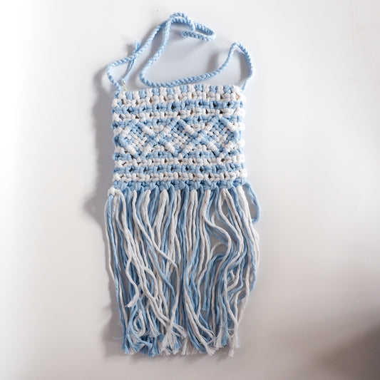 Macrame beach bag - light blue and white stripes