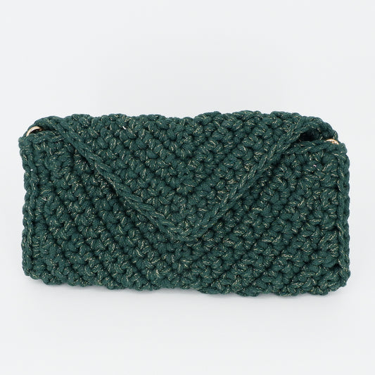 V Clutch - bottle green (with golden sparkles)