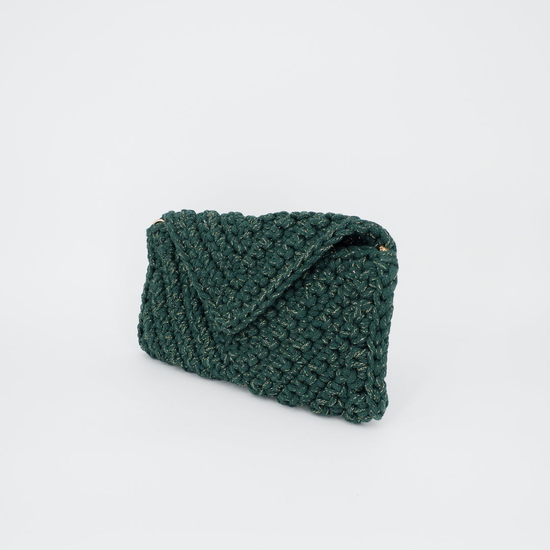 V Clutch - bottle green (with golden sparkles)