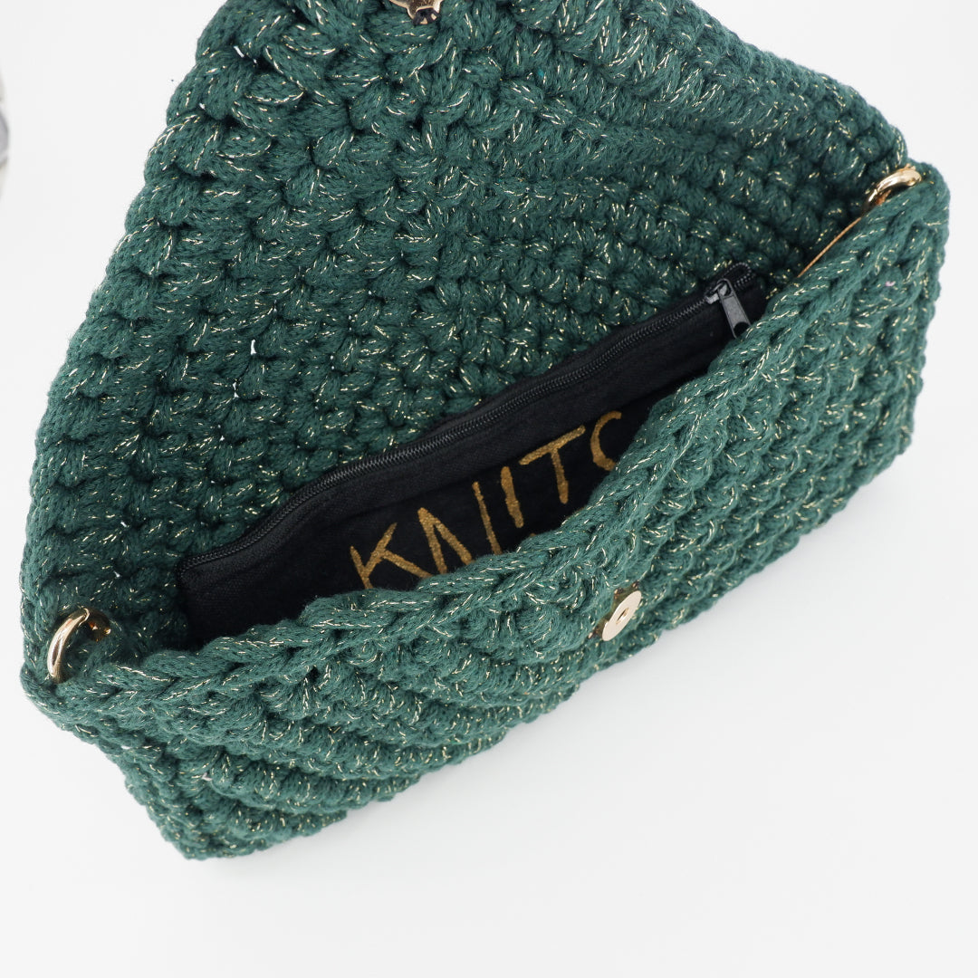 V Clutch - bottle green (with golden sparkles)