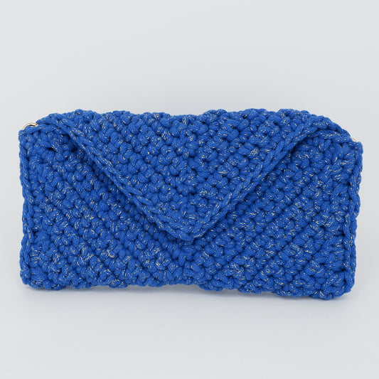 V Clutch - electric blue (with golden sparkles)